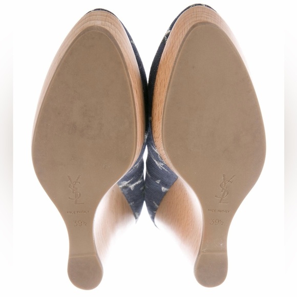 YSL YVES SAINT LAURENT Starfish Print Canvas Platform Wedge Size 9.5 US EU 39.5 - Picture 4 of 13